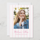 Pink Stripes Bow Frame Graduation Party Photo Kaart (Achterkant)