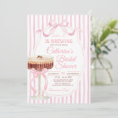 Pink Stripes Bow Love Is Brewing Bridal Shower  Kaart (Staand voorkant)