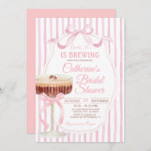 Pink Stripes Bow Love Is Brewing Bridal Shower  Kaart (Voorkant / Achterkant)