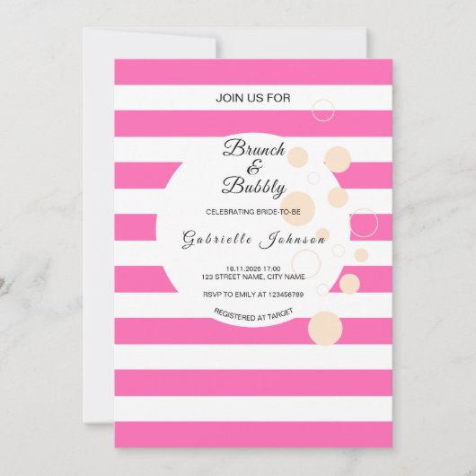 Pink Stripes Brunch en Bubbly Vrijgezellenfeest Kaart (Voorkant)