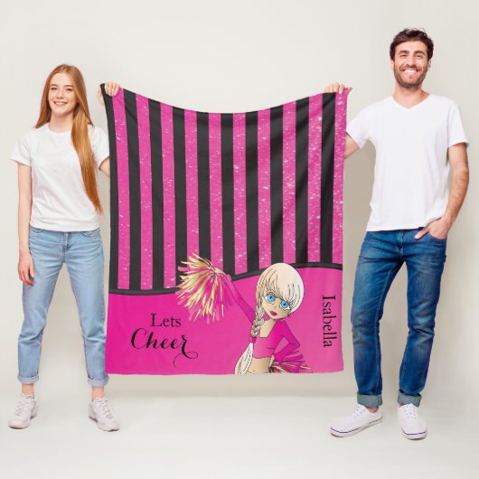 Pink Stripes Cheer Cheerleader Fleece Deken (In situ)