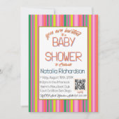 Pink Stripes Colorful Rainbow Modern Baby Shower Kaart (Voorkant)