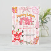 Pink Stripes Cute Retro Christmas Girls Night Out Kaart (Staand voorkant)