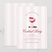 Pink Stripes Drink Thema Vakantie Cocktail Party Kaart (Voorkant / Achterkant)