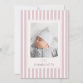 Pink Stripes en Bow Baby Geboorteaankondiging Aankondiging (Voorkant)