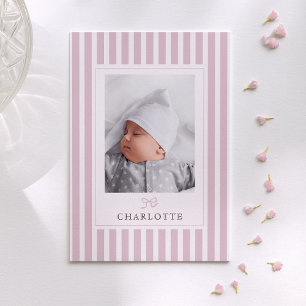 Pink Stripes en Bow Baby Geboorteaankondiging Aankondiging