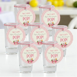 Pink Stripes Floral "Take A Shot Before She Pops!" Bedankjes Labels