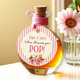 Pink Stripes Floral "Take A Shot when She Pops!" Bedankjes Labels