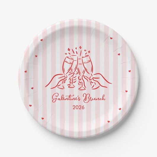Pink Stripes Galentine's  Papieren Bordje (Voorkant)