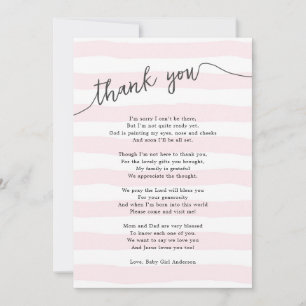 Pink Stripes Girl Baby shower Poem Bedankkaart