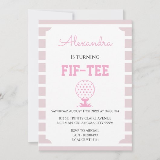 Pink Stripes Golf 50th Birthday Kaart (Voorkant)