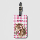 Pink Stripes Horse Bow Bagagelabel (Voorkant (verticaal))