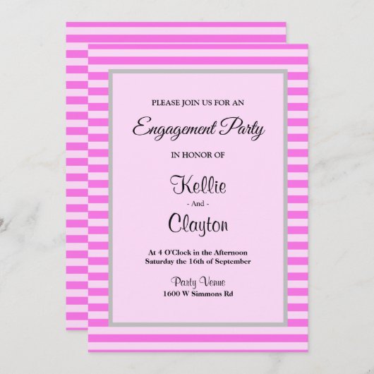 Pink Stripes ingelijst verlovingsfeest Kaart (Voorkant / Achterkant)