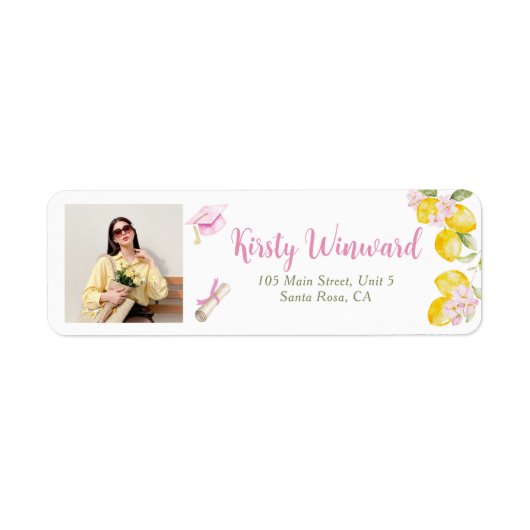 Pink Stripes Lemons and Flowers Grad Labels Floral (Voorkant)