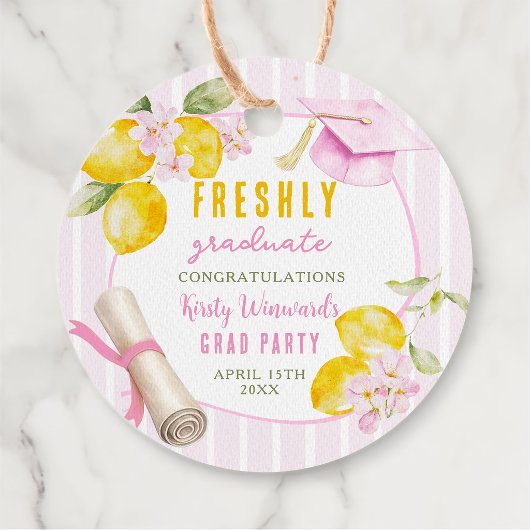 Pink Stripes Lemons and Flowers Graduation Bedankjes Labels