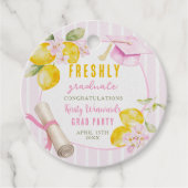 Pink Stripes Lemons and Flowers Graduation Bedankjes Labels (Voorkant)
