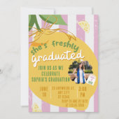 Pink Stripes Lemons Photo Graduation Invitat Kaart (Voorkant)