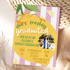 Pink Stripes Lemons Photo Graduation Invitat Kaart