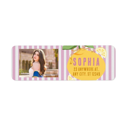 Pink Stripes Lemons Yellow Bow Grad Labels Floral (Voorkant)