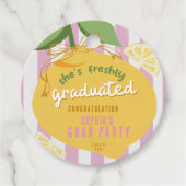 Pink Stripes Lemons Yellow Bow Graduation Bedankjes Labels (Voorkant)