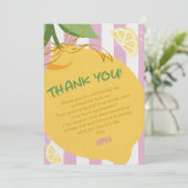 Pink Stripes Lemons yellow Bow Graduation Bedankkaart (Staand voorkant)