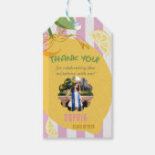 Pink Stripes Lemons Yellow Bow Graduation Cadeaulabel (Voorkant)