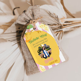 Pink Stripes Lemons Yellow Bow Graduation Cadeaulabel