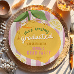 Pink Stripes Lemons yelow bow Graduation Paper Pap Papieren Bordje<br><div class="desc">Pink Stripes Lemons yelow bow Graduation Paper Plates</div>