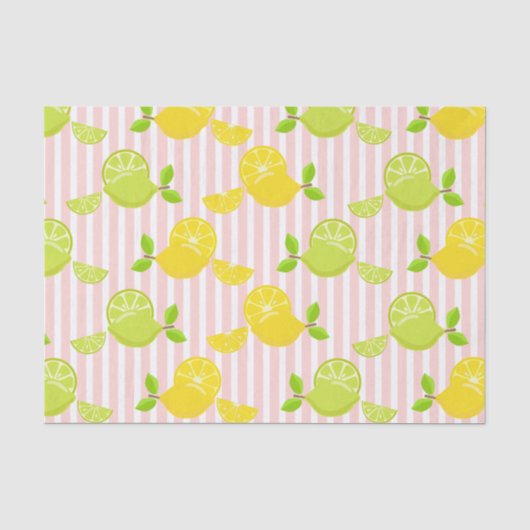 PINK STRIPES MET LEMONS EN LIMES TISSUEPAPIER (Voorkant)