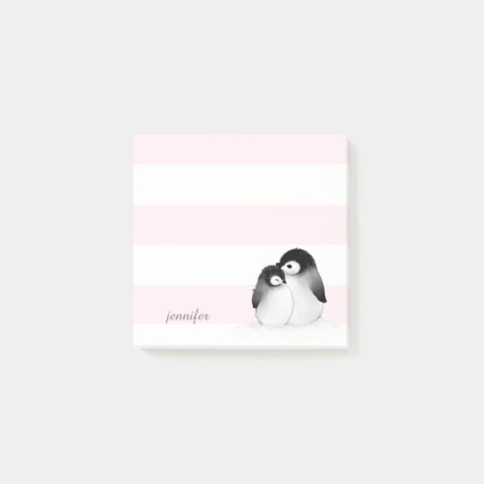 Pink Stripes Penguin Post-it® notes (Voorkant)
