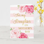 Pink Stripes Pink Flowers Moederdag Daughter Kaart (Gele Bloem)