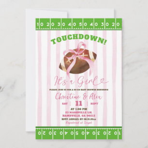 Pink Stripes Quirky Touchdown Girl Baby shower Kaart