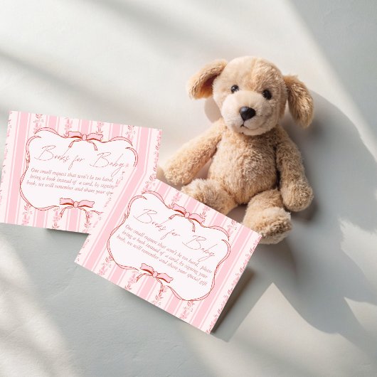 Pink stripes retro bow baby shower book request informatiekaartje