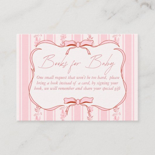 Pink stripes retro bow baby shower book request informatiekaartje (Voorkant)