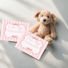 Pink stripes retro bow baby shower diaper raffle informatiekaartje