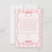 Pink stripes retro bow border elegant baby shower bedankkaart (Achterkant)