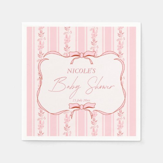 Pink stripes retro bow border elegant baby shower servet (Voorkant)