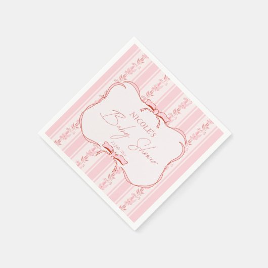 Pink stripes retro bow border elegant baby shower servet (Hoek)