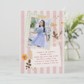 Pink Stripes Scrapbook Style Graduation Photo Aankondiging (Staand voorkant)
