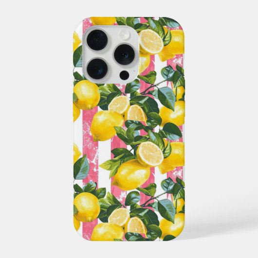 Pink Stripes Summer Lemon Pattern iPhone Case Hoesje (Achterkant)