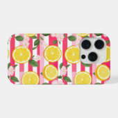 Pink Stripes Summer Lemon Pattern iPhone Case Hoesje (Achterkant horizontaal)