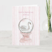 Pink Stripes Swan Birthday Kaart (Voorkant)