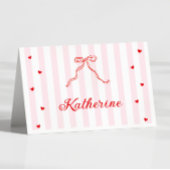 Pink Stripes Valentine's Table Name Card  Kaart
