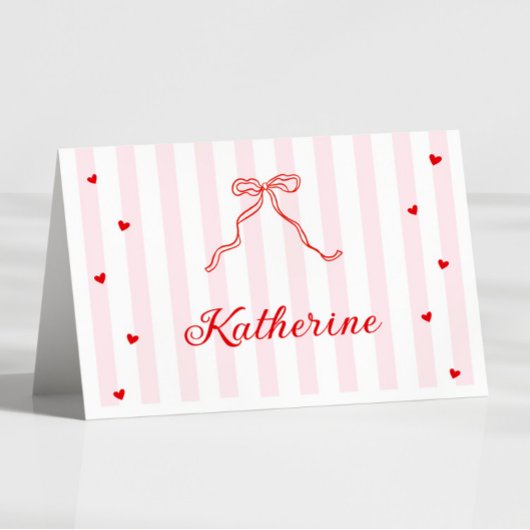 Pink Stripes Valentine's Table Name Card Kaart