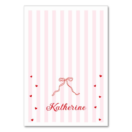Pink Stripes Valentine's Table Name Card  Kaart (Voorkant)