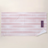 Pink Stripes Waterverf Boardwalk Naam op Strandlaken (Voorkant)