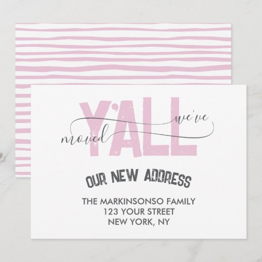 Pink Stripes We Moved Y'all Moving Announcement Kaart (Voorkant / Achterkant)