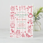 Pink Stripes Whimsical Hand-Drawn Bridal Shower Kaart (Staand voorkant)