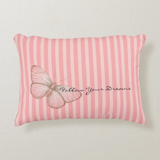 Pink Stripes with Butterfly Accent Kussen (Voorkant)