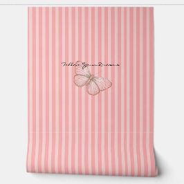 Pink Stripes with Butterfly Behang